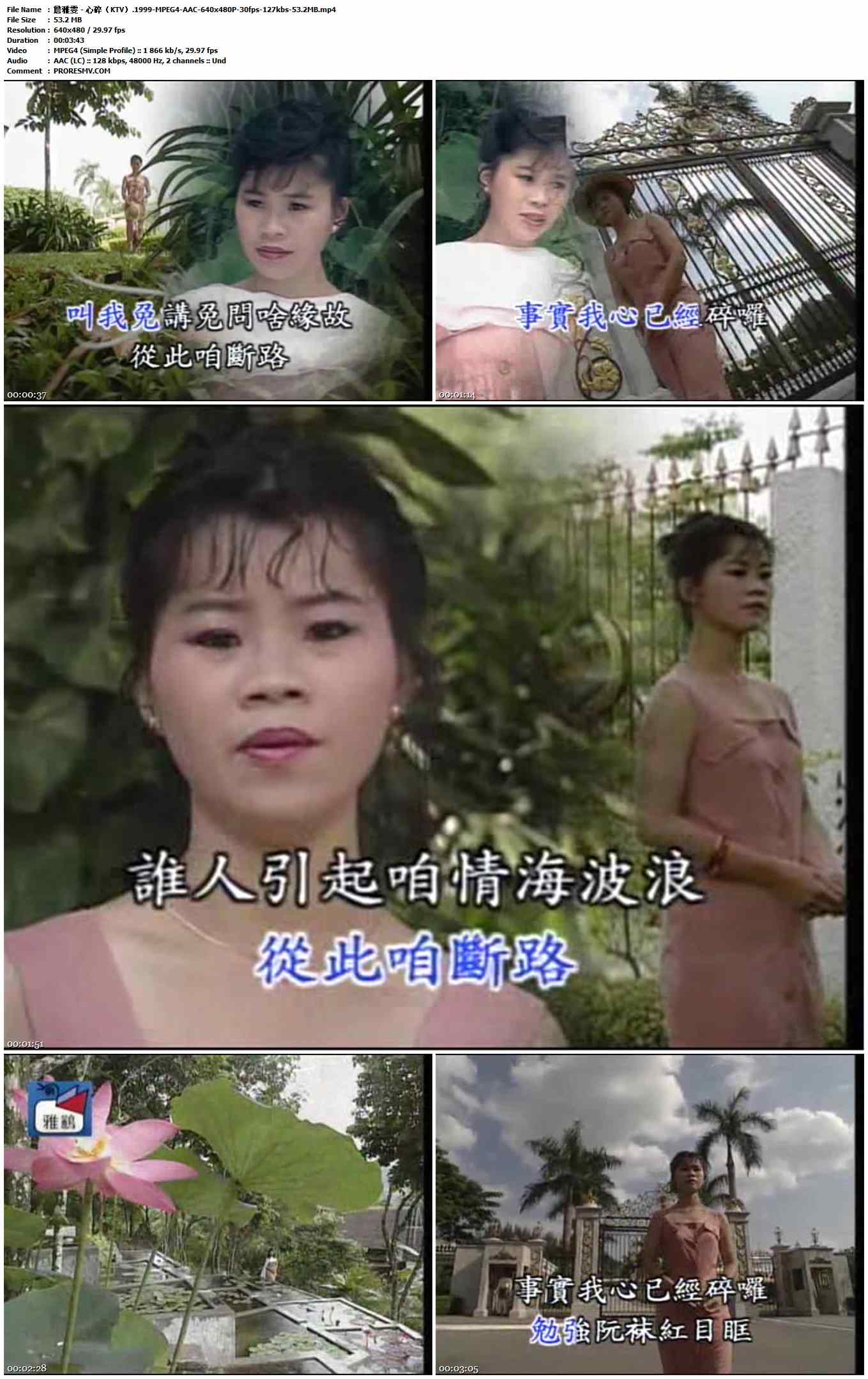 詹雅雯 - 心碎（KTV）.1999-MPEG4-AAC-640x480P-30fps-127kbs-53.2MB官方MV_高清MV